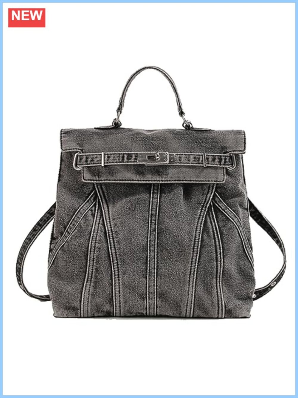 Fashion Washed Denim Backpack Women College Style Shoulder Bag School Student